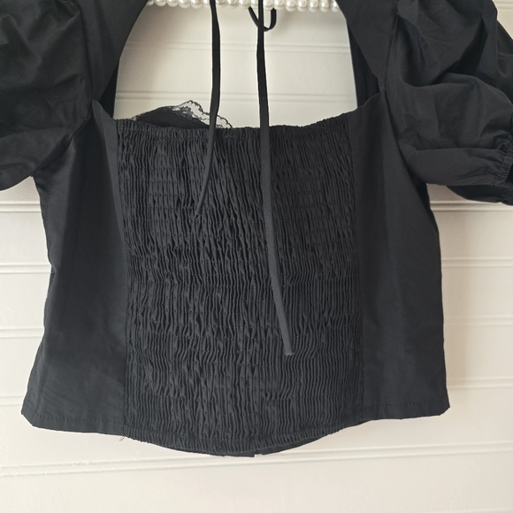 New Astr the Label Black Puff Sleeve Lace Corset Top Small - Picture 9 of 11